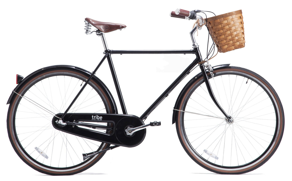 Tribe Bicycle Co Opafiets Pearlized Black with Peterboro Basket, Leather Saddle and Grips