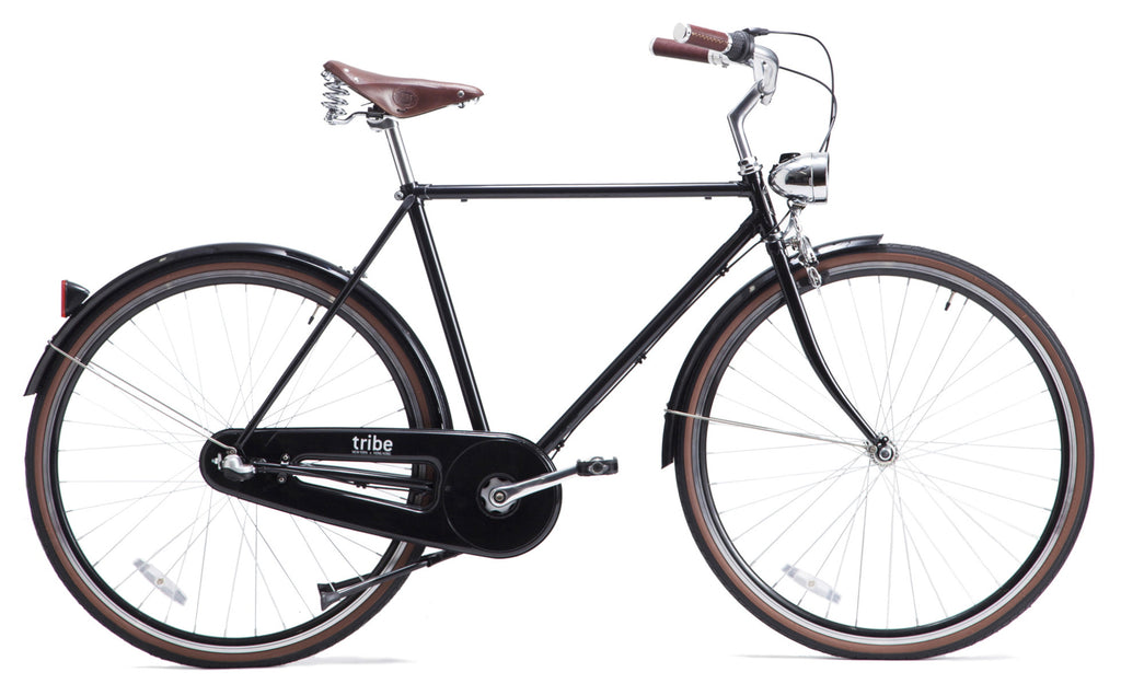 Tribe Bicycle Co Opafiets Pearlized Black with Retro Light, Leather Saddle and Grips