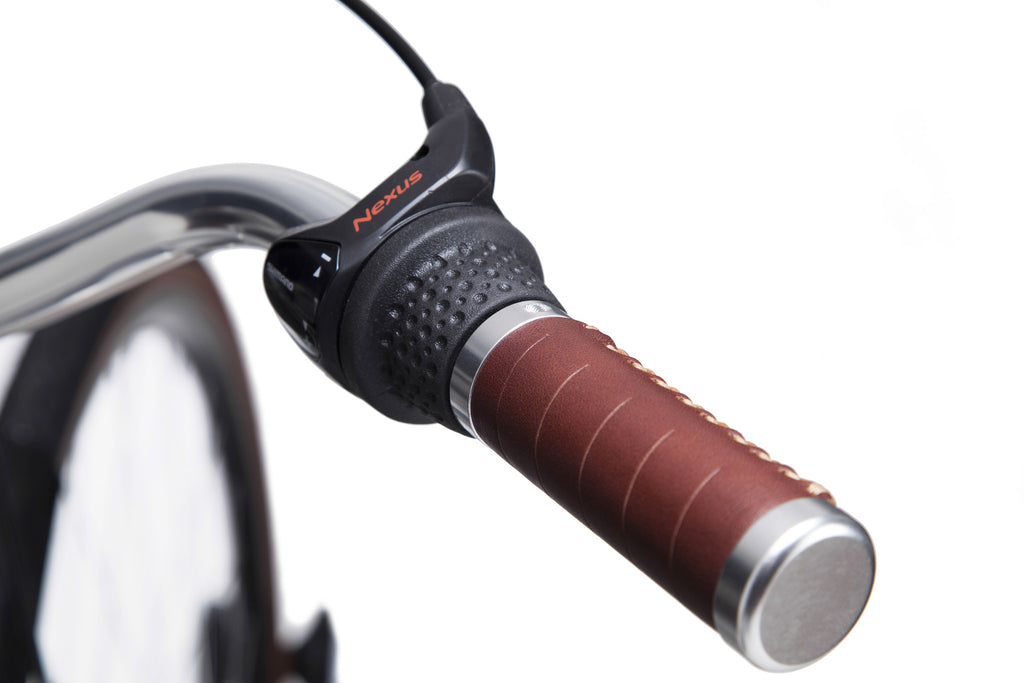 Tribe Bicycle Co Opafiets Pearlized Black Leather Grip and Shimano Gear Shifter